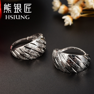 熊银匠银饰S925银耳钉女满天星耳饰星痕民族风耳圈耳环送妈妈长辈