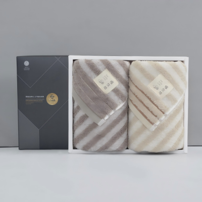 洁丽雅毛巾礼盒2条装纯棉A类面巾柔软吸水毛巾74*34cm 浅棕+深棕 110g/条 #W0640