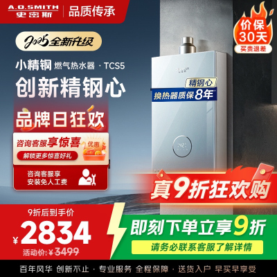 史密斯佳尼特[小精钢TCS5]13升精钢燃气热水器 国家补贴 JSQ26-TCS5 安全守护 持久恒温大水量 新品