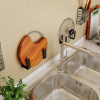 刀架壁挂式厨房用品家用大全免打孔锅盖架筷子筒菜刀收纳置物架 敬平 锅盖架1套+砧板架1套[黑色]厨具