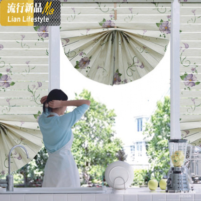 美式扇形柔纱帘罗马帘升降帘客厅书房百叶卷帘窗帘遮阳免打孔定制 三维工匠