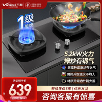 万和(Vanward) 超一级能效天然气双灶 双眼燃气灶 单灶具 5.2KW火力钢化玻璃 可调底座G6L50