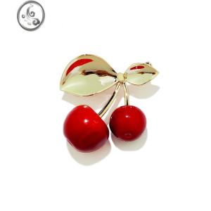 JiMi教师节礼物韩国樱桃胸针女百搭可爱胸花配饰简约时尚别针装饰外套 樱桃红了