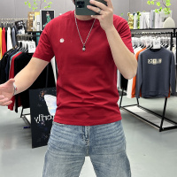 男士夏季新款简约刺绣马年红色圆领短袖半袖修身帅气潮流T恤上衣