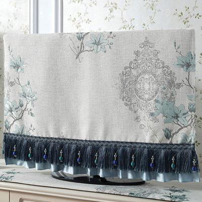 新中式55寸液晶电视机盖布防尘罩60寸曲面屏挂式欧式家用布艺32寸 芳华蓝色电视机罩 47-50英寸(宽116*高67)