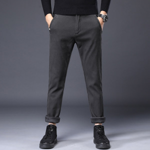 水晶绒男士加绒裤外出抗寒修身直筒裤男款品质舒适商务休闲裤男式_5532