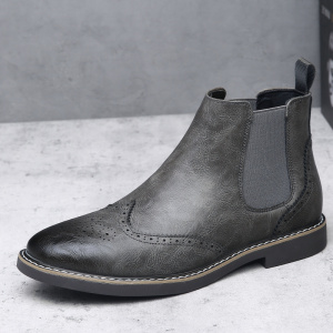 布洛克花男靴真皮休闲切尔西靴男款潮流马丁靴复古英伦加绒棉靴