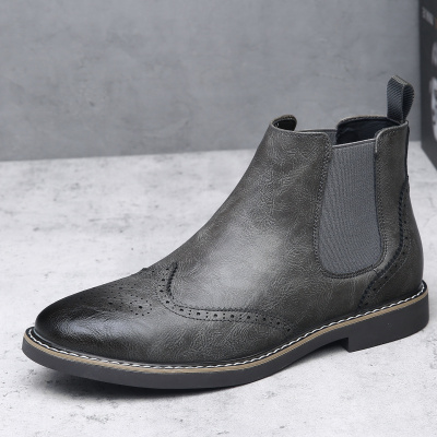 布洛克花男靴真皮休闲切尔西靴男款潮流马丁靴复古英伦加绒棉靴