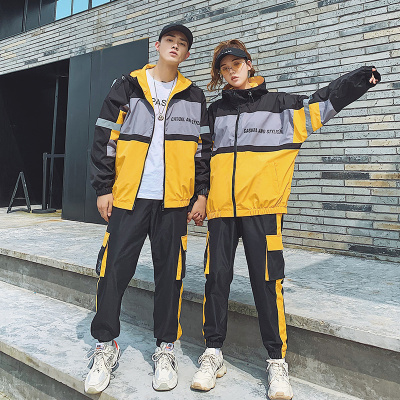 蒙洛里克2020男士新款帅气韩式原宿风拼接工装夹克秋季运动套装85222