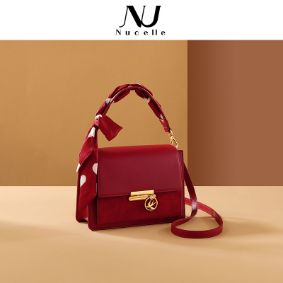 紐芝蘭,NUCELLE手提包女大包红色新娘结婚包包2021年新潮丝巾婚礼女包斜挎婚包女王节礼物浪漫红