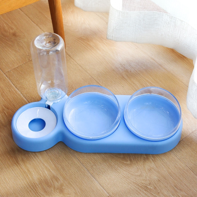 猫碗双碗自动饮水不锈钢宠物喝水碗防打翻猫粮碗猫咪水碗猫盆食盆款式43功能碗-蓝色主粮碗零食碗水碗_饮水喂食二合一