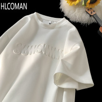 HLCOMAN钢印t恤男生2025夏季新款港风潮牌纯色短袖设计感小众五分袖