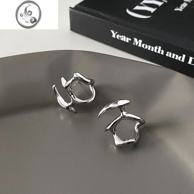 JiMi不规则液态金属镂空耳环女独特小众设计耳钉ins冷淡风高级感耳饰