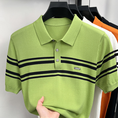 夏季新款冰丝针织伊力特短袖男T恤轻奢高品质翻领透气薄款polo衫