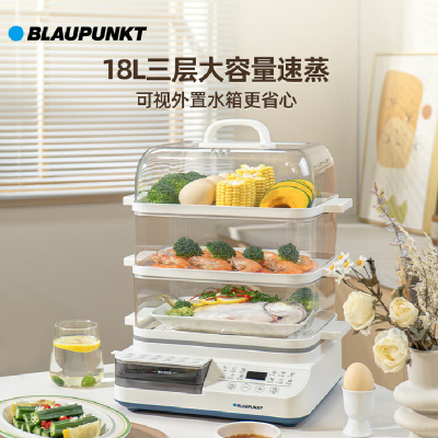 BLAUPUNKT 德国蓝宝电蒸笼多功能电蒸锅 可视蒸箱 大容量包子锅 煮蛋器 家用定时 18L 电蒸锅BP-DZG16
