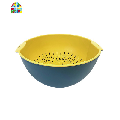 厨房沥水篮双层洗菜沥水筛漏盆ins北欧风创意洗水果篮子客厅果盆 FENGHOU 三件套[豆沙红]洗菜篮洗菜篮