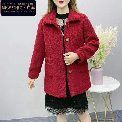 广赫妈妈装秋冬加厚颗粒绒大衣气质中长款中年女装羔毛大码风衣外套风衣