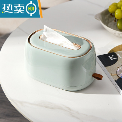 敬平桌面自动升降纸巾盒客厅轻奢家用卧室厨房弹力托抽纸盒壁挂式 浅绿金[内置弹簧、自动升降]