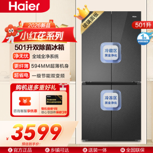 海尔小红花501升十字对开门冰箱 AI变频科技 三档变温空间 全域净化系统BCD-501WGHTDEDBXU1