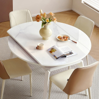 全友家居 现代简约可伸缩折叠圆餐桌钢化玻璃台面餐厅吃饭桌子