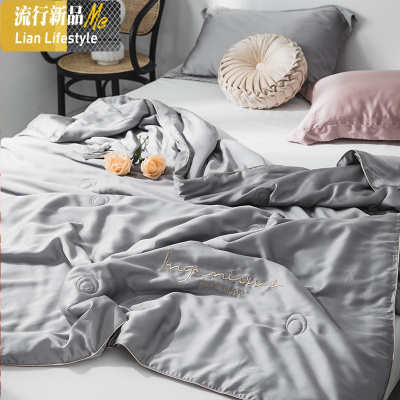 天丝夏被空调被夏凉被60支冰丝水人双人刺绣可机洗夏天薄被子 三维工匠