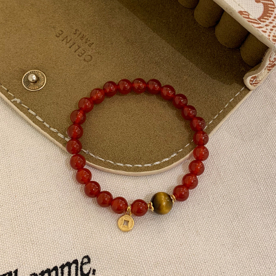 天然红玛瑙虎眼石钱币手串招财转运手链女款显白高级小众礼物送女朋友老婆情人节七夕生日礼物