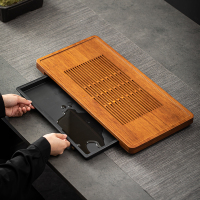 苏氏陶瓷(SUSHI CERAMICS)重竹茶盘茶托防霉可排水储水功夫茶具托盘49.5*24.5cm