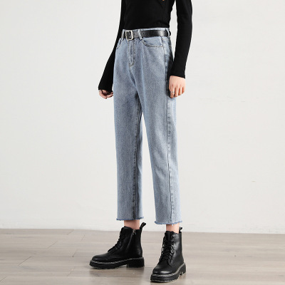 秋季新款复古港风ins潮直筒牛仔裤女百搭cec高腰九分裤子女