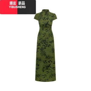 YIBUSHENG一尧[丹青客]新中式提花改良旗袍女春气质复古短袖连衣裙