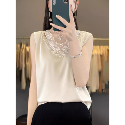 蕾丝V领真丝吊带背心女夏季新款显瘦醋酸缎面西装内搭打底无袖上_1