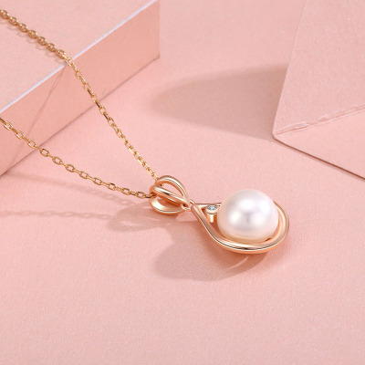 佰色传情珍珠项链女款时尚银925项链中老年吊坠银饰妈妈礼物玫瑰金