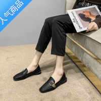 SUNTEK乐福鞋女2023年春新款英伦风小皮鞋女一脚蹬豆豆鞋平底单鞋女