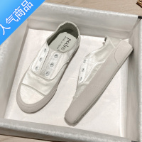 SUNTEK小众设计感西班牙绸缎小白鞋女一脚蹬2023年新款平底休闲运动板鞋