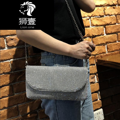 狮壹（Lionone）香港潮流名媛宴会时尚气质单肩包女手拿小方包韩版亮片镶钻斜跨包