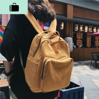 2020新款森系复古百搭简约书包女大学生ins双肩包旅行帆布小背包NEW LAKE