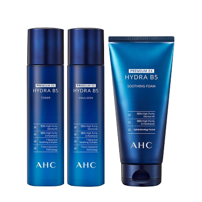 AHC韩国B5玻尿酸水乳洗面奶三件套补水保湿水乳神仙水控油男女孕妇面部护肤套装 洁面+水乳新旧包装