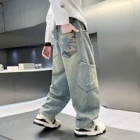 儿童装男童裤子春秋款新款秋装中大童长裤秋季男孩工装牛仔裤