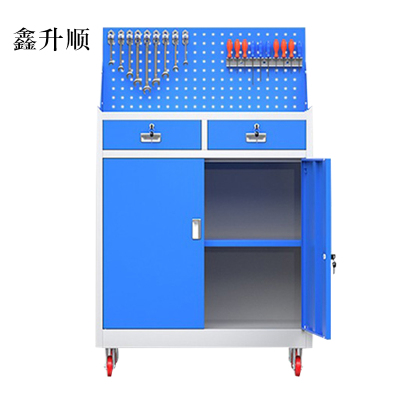 鑫升顺工具柜加厚铁皮储物柜工厂车间用带抽屉汽修多功能收纳柜灰蓝色二斗小柜含轮子