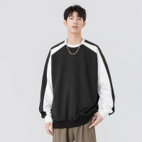 圆领卫衣男装秋冬季新款韩版潮牌拼色宽松落肩款学生百搭上衣