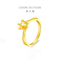 周大福圆形六爪足金黄金钻石造型戒指女士计价(工费420)EOF1535送女友七夕礼物