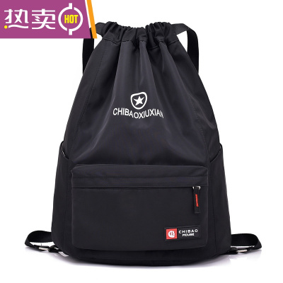 NEWLAKE束口袋双肩包抽绳健身包大容量女运动背包男轻便大包包旅游牛津布黑色大号