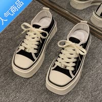 SUNTEK帆布鞋女2023春秋新款百搭复古夏季不累脚软底厚底休闲板鞋潮