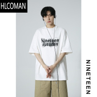 HLCOMAN/260g夏季新款青少年潮牌模糊字母印花短袖T恤宽松学生男