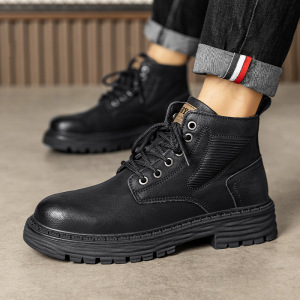 马丁靴男鞋秋冬季新款高帮英伦风休闲机车皮靴冷粘皮面运动男靴