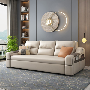 欧梵森简约多功能沙发床可伸缩折叠一体两用小户型智能充电沙发 1.4米外径【多色可选拍下备注】 免洗科技布【乳胶款】+无线充电