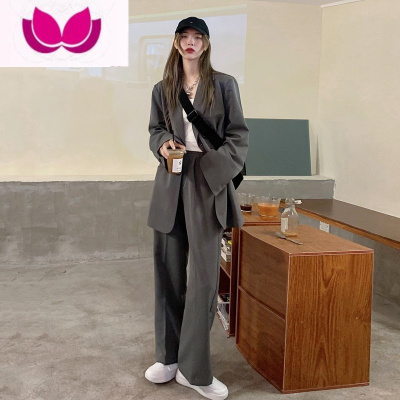 七斓灰色气质正装女韩版宽松炸街高级感职业大学生面试西装套装女