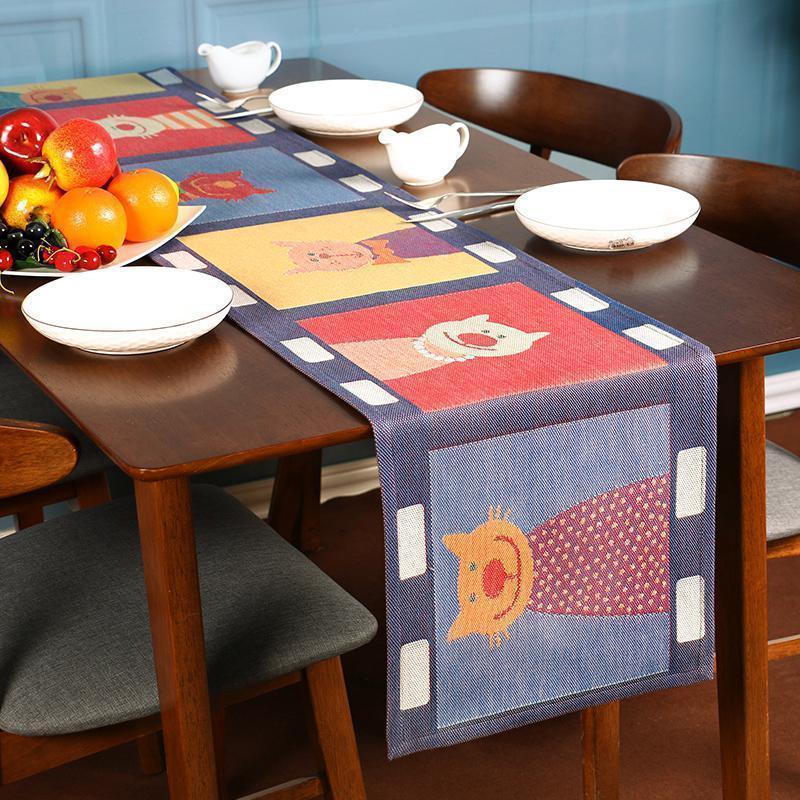 美帮汇桌旗北欧轻奢茶几电视柜欧式美式长条餐桌布艺吧台布 猫电影 桌旗35*220cm(适合150-180餐桌)