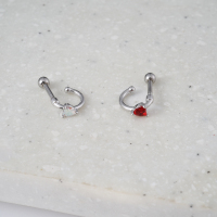 韩国进口耳钉红心彩光白钻爱心弧形小巧个性耳骨钉单只送女朋友老婆情人节七夕生日礼物