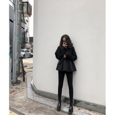 秋季新款韩版女装宽松显瘦学生休闲上衣纯色长袖T恤卫衣女潮