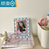 敬平韩国ins亚克力棋盘格拍立得相框3寸照片追星爱豆小卡展示摆台精致 baby婴儿蓝 3寸
